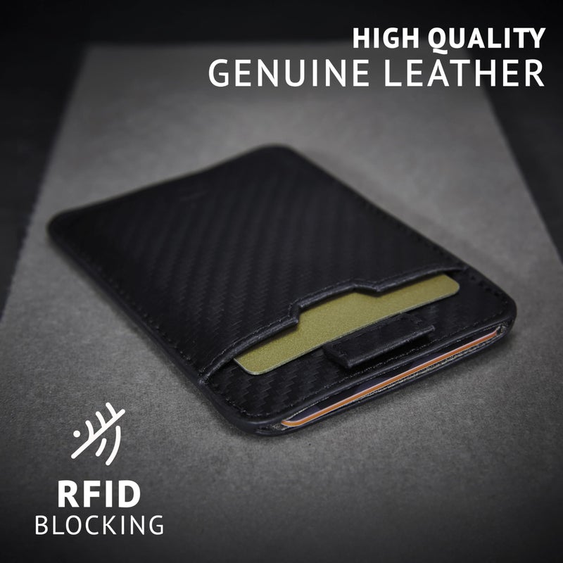 Vaultskin CHELSEA Mens RFID Blocking Slim Leather Card Wallet - Minimalist Front Pocket Cardholder in Carbon Black - Image 3